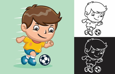 Cartoon little boy playing soccer