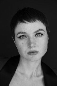 Woman With Short Hairstyle Portrait In BW