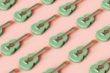 cartoon style Guitars. 3d pattern on pink.