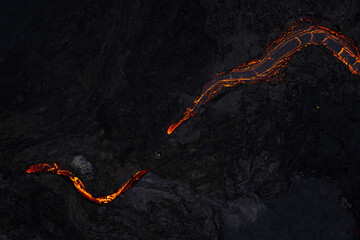 Hot lava of active volcano