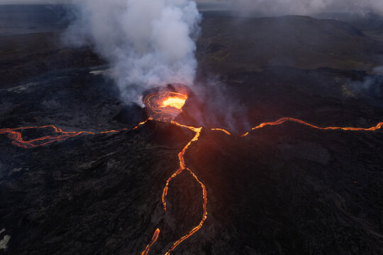 Volcano with hot burning lava