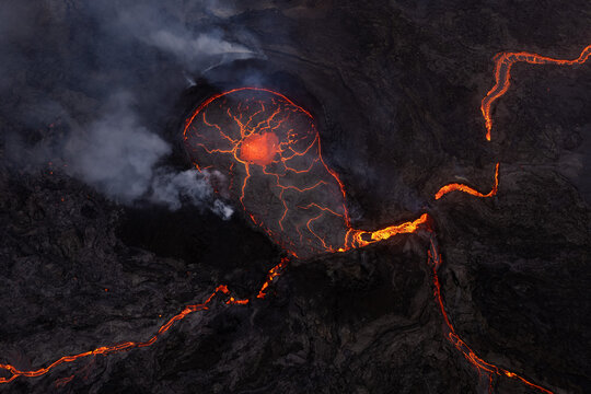 Volcano with hot burning lava