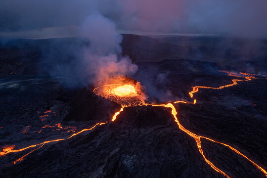 Volcano with hot burning lava