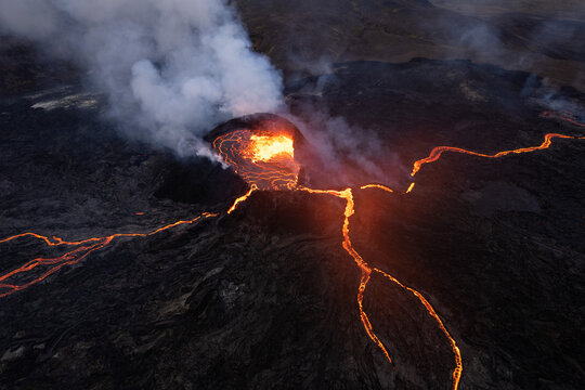 Volcano with hot burning lava