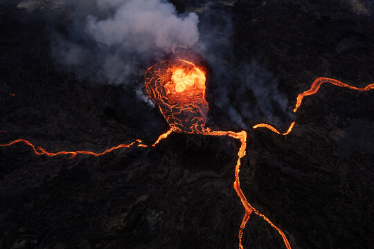 Volcano with hot burning lava
