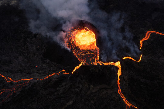 Volcano with hot burning lava