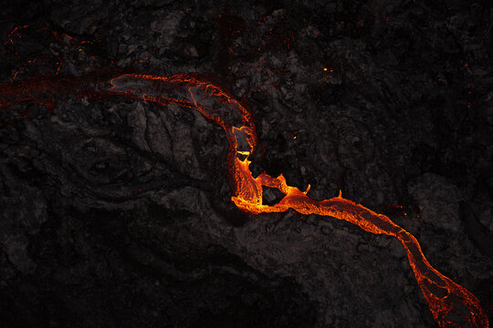 Hot lava of active volcano