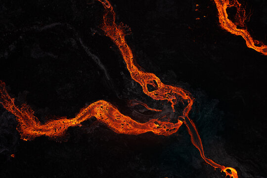 Hot lava of active volcano