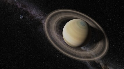Saturn Planet realistic illustration. 8k resolution space wallpaper © Abdul