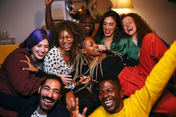 Cheerful multiracial friends having fun together