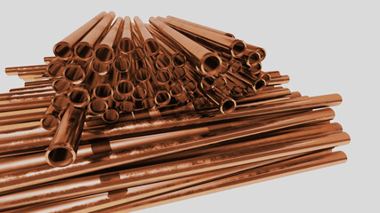 metal copper pipes background round shape engineering profile pipe