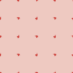 Vector seamless pattern with small red hearts on white backdrop. Valentines day background. Abstract geometric texture, repeat tiles. Love romantic theme. Minimal design for decor, textile, gift paper