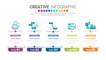 Presentation infographic template with 5 options, vector infographics design