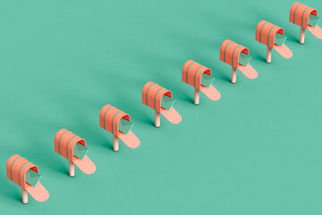 a row of pink Mailboxes with copy space