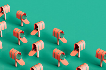 open mailboxes with copy space. 3d render