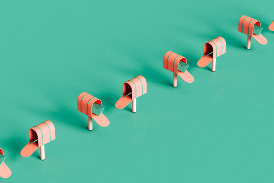 a row of Mailboxes in different positions. 3d render