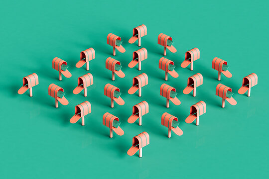 collection of pink Mailboxes in different positions