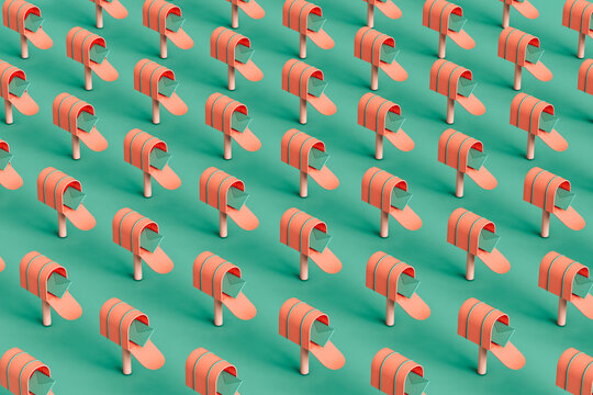 3d pattern of pink Mailboxes. repetitive design.