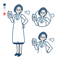 白衣を着た女性医師が困った顔でスマートフォンでキャッシュレス決済しているイラスト