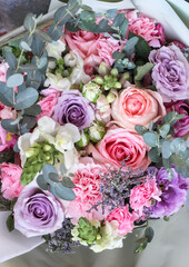 Rose carnation bouquet decorative with green leaf on background