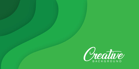Modern 3d abstract background, paper cut green shapes design template.