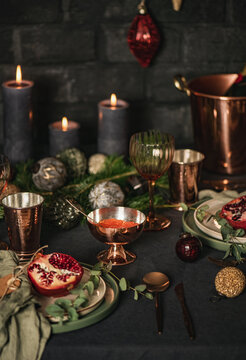 Close-up of festive Christmas table 