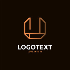 U letter golden logo abstract design on dark color background. U alphabet logo
