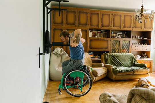 Man With A Disability Exercising At Home