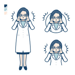 白衣を着た女性医師が大声で警告しているイラスト