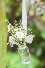 Wedding flowers, bridal bouquet closeup, wedding floral decoration in sunny day
