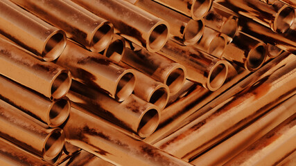 metal copper pipes background round shape engineering profile pipe