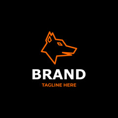 mono line fox head logo vector design template illustration in black background.