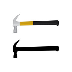 Hammer tool and black silhouette. Equipment isolated on white background. Industrial instrument.