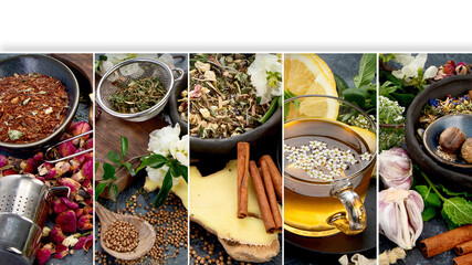 Collage of various kinds of herbal tea.