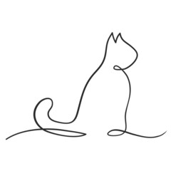 cat silhouette one line hand drawn for design