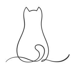 cat silhouette one line hand drawn for design