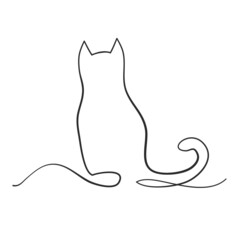 cat silhouette one line hand drawn for design