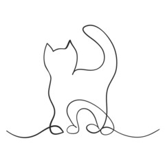cat silhouette one line hand drawn for design