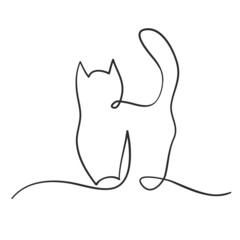 cat silhouette one line hand drawn for design