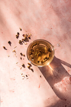 Herbal tea in a large glass cup