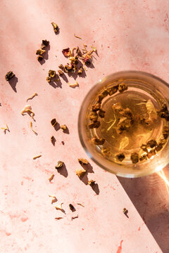 Herbal tea in a large glass cup