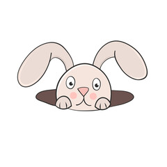 rabbit in hole cartoon style for design hand drawn