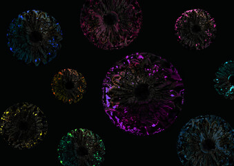 Glowing Flowers on Black background