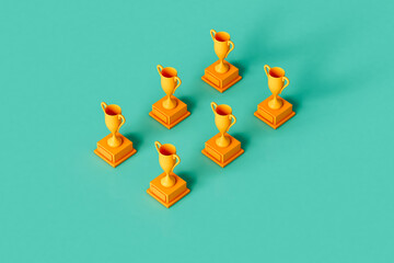 minimal design of Yellow trophy on green background