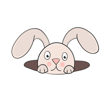 rabbit in hole cartoon style for design hand drawn
