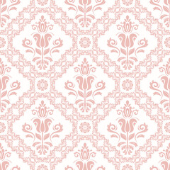 Classic seamless pattern. Damask orient pink ornament. Classic vintage background. Orient ornament for fabric, wallpaper and packaging