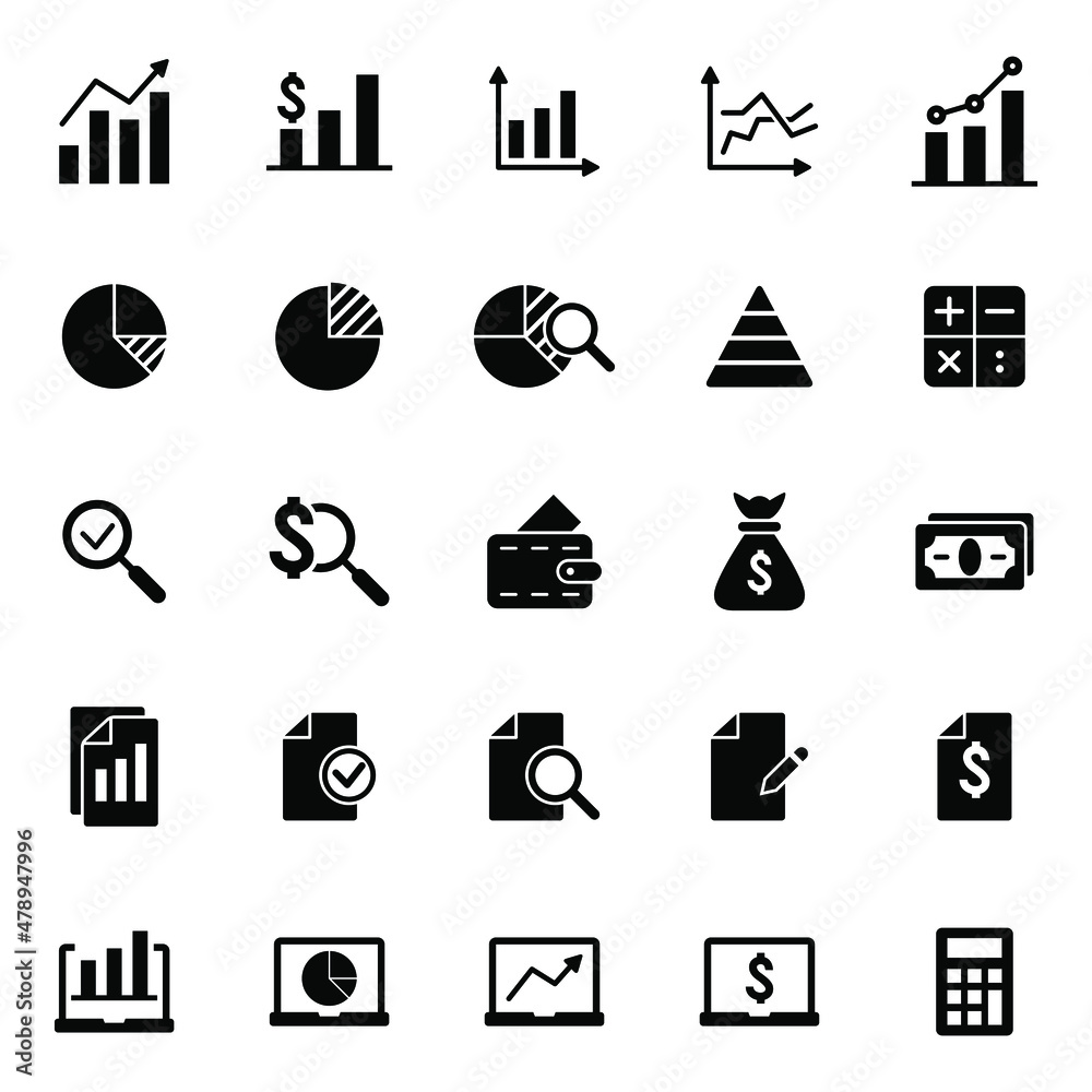 Sticker data analytics icons set vector graphic