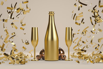 Golden champagne bottle for the new year