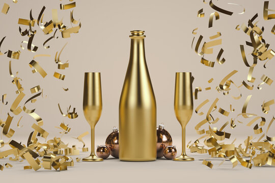 Golden champagne bottle for the new year