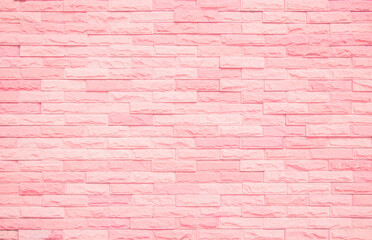 Pastel pink and white brick wall texture background. Brickwork pattern stonework flooring interior stone old clean concrete grid uneven brick design stack. Home or office design backdrop decoration.